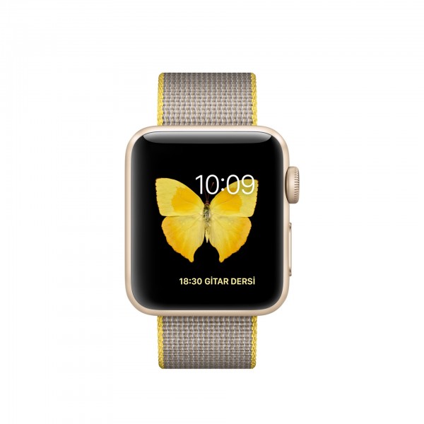 Apple Watch Series 2 (38 mm) Altın Rengi Alüminyum Kasa ve Naylon Örme Sarı/Açık Gri Kordon Akıllı Saat