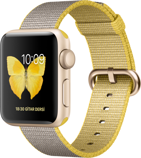 Apple Watch Series 2 (38 mm) Altın Rengi Alüminyum Kasa ve Naylon Örme Sarı/Açık Gri Kordon Akıllı Saat