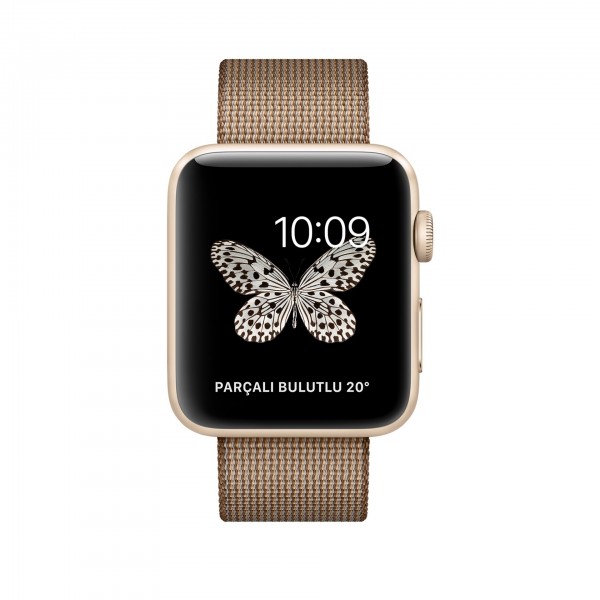 Apple Watch Series 2 (42 mm) Altın Rengi Alüminyum Kasa ve Naylon Örme Yanık Kahve/Karamel Kordon Akıllı Saat