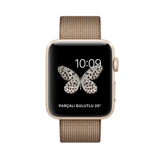 Apple Watch Series 2 (42 mm) Altın Rengi Alüminyum Kasa ve Naylon Örme Yanık Kahve/Karamel Kordon Akıllı Saat