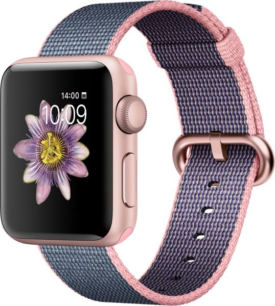 Apple Watch Series 2 (38 mm) Roze Altın Rengi Alüminyum Kasa ve Naylon Örme Uçuk Pembe/Gece Mavisi Kordon Akıllı Saat