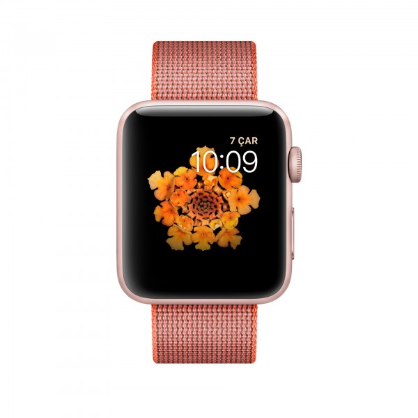 Apple Watch Series 2 (42 mm) Roze Altın Rengi Alüminyum Kasa ve Naylon Örme Uzay Turuncusu/Antrasit Kordon Akıllı Saat