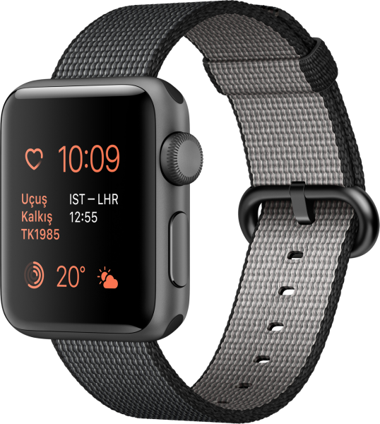Apple Watch Series 2 (38 mm) Uzay Grisi Alüminyum Kasa ve Naylon Örme Siyah Kordon Akıllı Saat