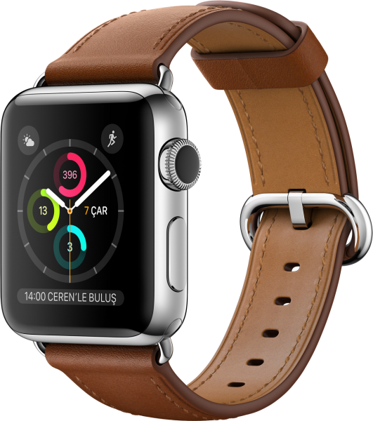Apple Watch Series 2 (38 mm) Paslanmaz Çelik Kasa ve Klasik Tokalı Klasik Kahve Kayış Akıllı Saat
