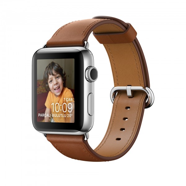 Apple Watch Series 2 (38 mm) Paslanmaz Çelik Kasa ve Klasik Tokalı Klasik Kahve Kayış Akıllı Saat
