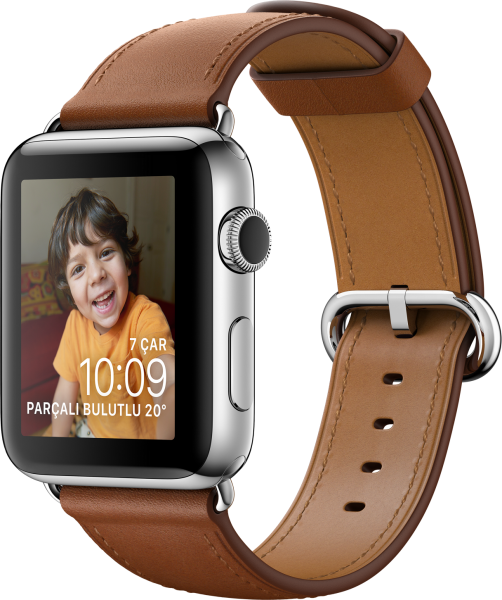 Apple Watch Series 2 (42 mm) Paslanmaz Çelik Kasa ve Klasik Tokalı Klasik Kahve Kayış Akıllı Saat