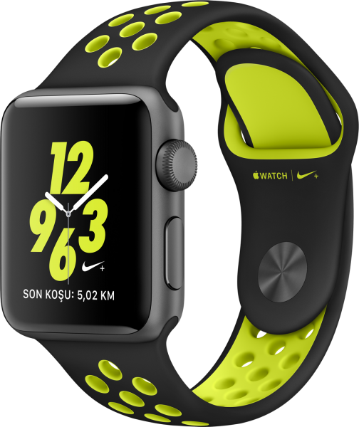 Apple Watch Nike+ Series 2 (38 mm) Uzay Grisi Alüminyum Kasa ve Siyah/Volt Nike Spor Kordon Akıllı Saat