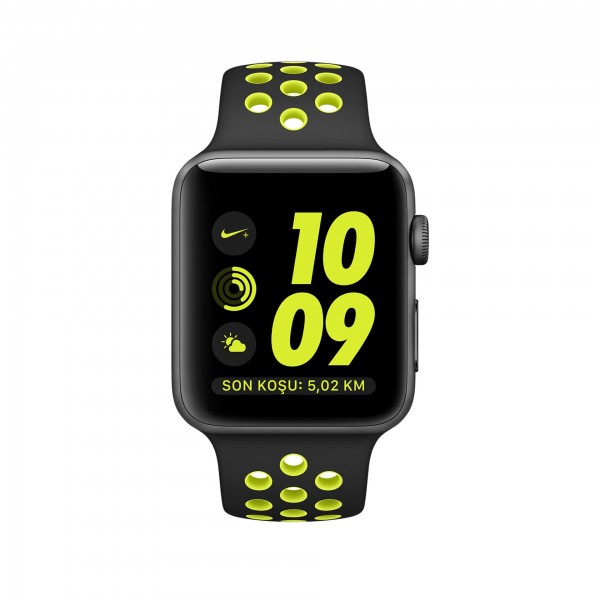 Apple Watch Nike+ Series 2 (42 mm) Uzay Grisi Alüminyum Kasa ve Siyah/Volt Nike Spor Kordon Akıllı Saat