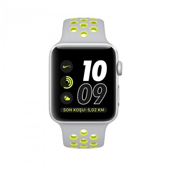 Apple Watch Nike+ Series 2 (38 mm) Gümüş Rengi Alüminyum Kasa ve Mat Gümüş/Volt Nike Spor Kordon Akıllı Saat