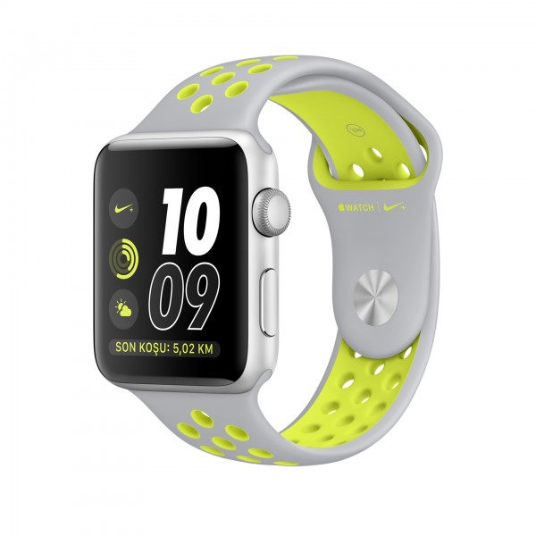 Apple Watch Nike+ Series 2 (42 mm) Gümüş Rengi Alüminyum Kasa ve Mat Gümüş/Volt Nike Spor Kordon Akıllı Saat
