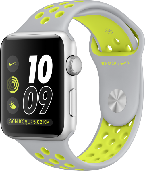 Apple Watch Nike+ Series 2 (42 mm) Gümüş Rengi Alüminyum Kasa ve Mat Gümüş/Volt Nike Spor Kordon Akıllı Saat