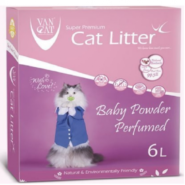 Vancat Bebek Pudrası Kokulu Beyaz Bentonit 6 lt Kedi Kumu
