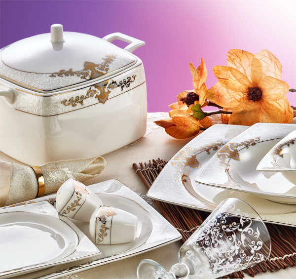 Evimsaray Fine Bone SRY-261 61 Parça Yemek Takımı (Altın)