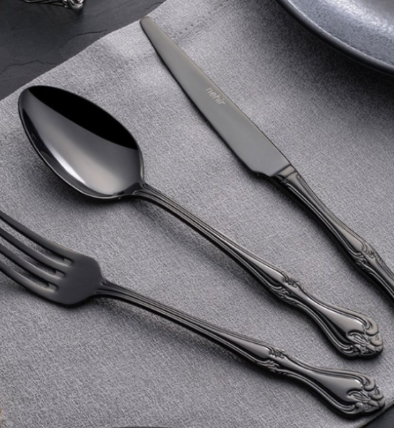 Nehir Titanium Lalezar Siyah 84 Parça Çatal Kaşık Bıçak Takımı