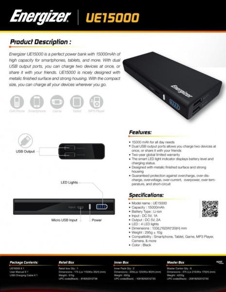 Energizer UE15000 15000 mAh Powerbank