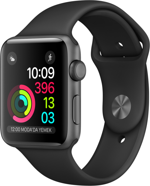 Apple Watch Series 2 (42 mm) Uzay Grisi Alüminyum Kasa ve Siyah Spor Kordon Akıllı Saat