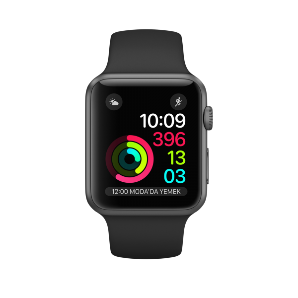 Apple Watch Series 2 (42 mm) Uzay Grisi Alüminyum Kasa ve Siyah Spor Kordon Akıllı Saat