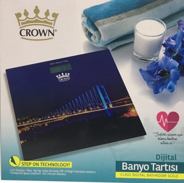 Crown Boğaz Köprüsü Desenli Dijital Banyo Tartısı