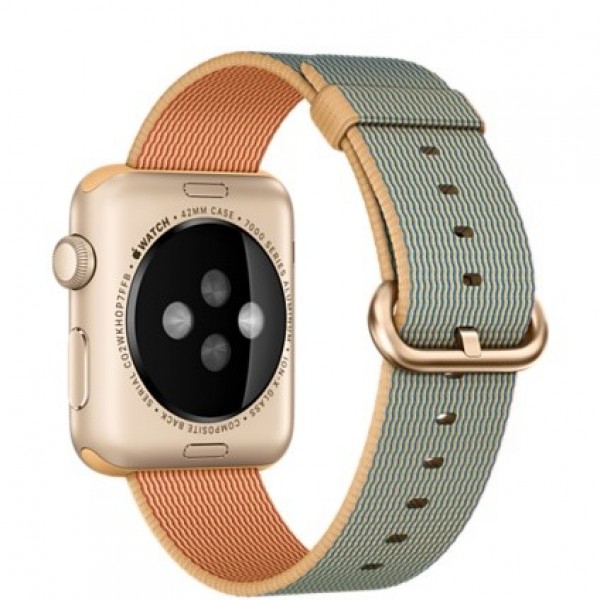 Apple Watch Sport (42 mm) Altın Rengi Alüminyum Kasa ve Naylon Örme Kırmızı/Altın Kordon Akıllı Saat