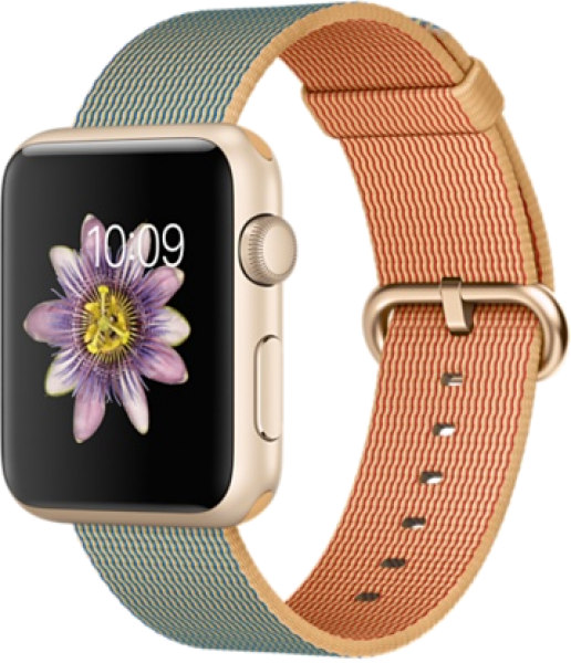 Apple Watch Sport (42 mm) Altın Rengi Alüminyum Kasa ve Naylon Örme Kırmızı/Altın Kordon Akıllı Saat