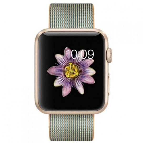 Apple Watch Sport (42 mm) Altın Rengi Alüminyum Kasa ve Naylon Örme Kırmızı/Altın Kordon Akıllı Saat