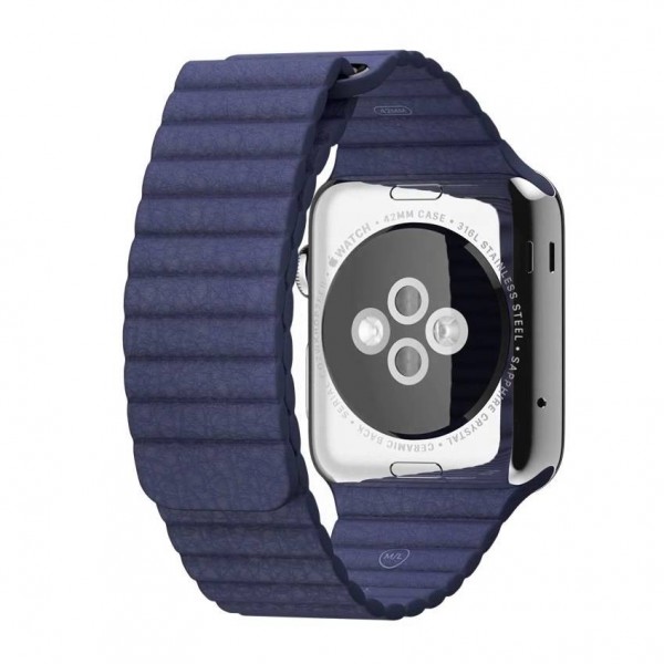 Apple Watch (42 mm) Paslanmaz Çelik Kasa ve Parlak Mavi Deri Loop Akıllı Saat