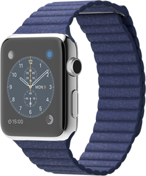 Apple Watch (42 mm) Paslanmaz Çelik Kasa ve Parlak Mavi Deri Loop Akıllı Saat