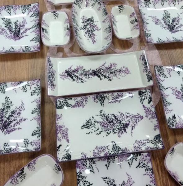 Yiğit Seramik Züccaciye Lavanta Kare 21 Parça Kahvaltı Takımı