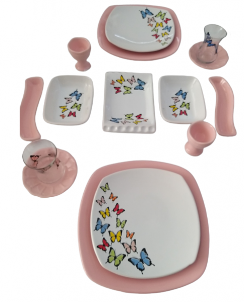 Keramika Pembe Kelebek 15 Parça Kahvaltı Takımı (15 Parça)