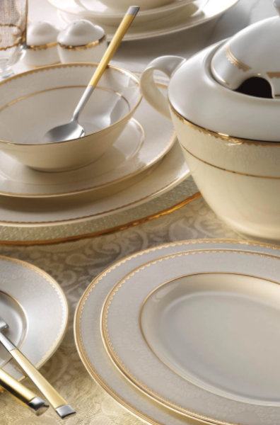 Kütahya Porselen Bone Kalipso Gold 62 Parça Yemek Takımı