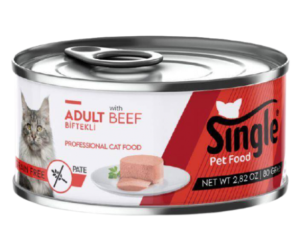 Single Pate Biftekli Tahılsız Yetişkin 80 gr Kedi Maması