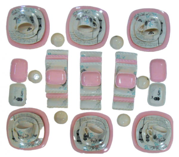 Keramika Retro Açık Pembe 46 Parça Kahvaltı Takımı