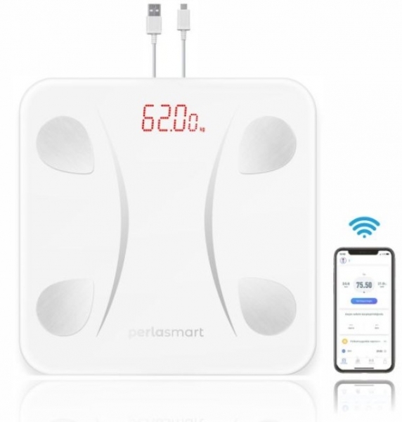 Perlasmart USB Şarjlı LED Ekranlı Akıllı Vücut Analizli Dijital Banyo Tartısı
