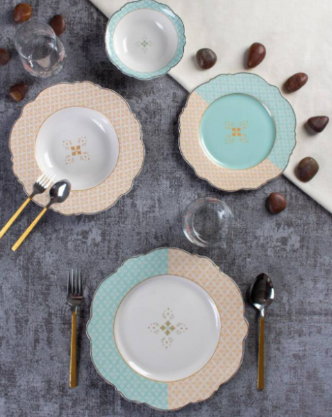 Acar Alin Gold Motif İşlemeli 24 Parça Yemek Takımı
