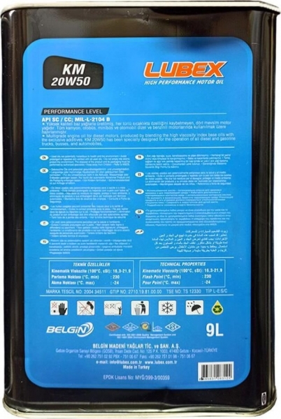 Lubex KM 20W-50 Motor Yağı (9 litre)