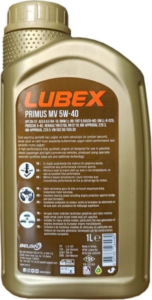 Lubex Primus MV 5W-40 Motor Yağı (1 litre)