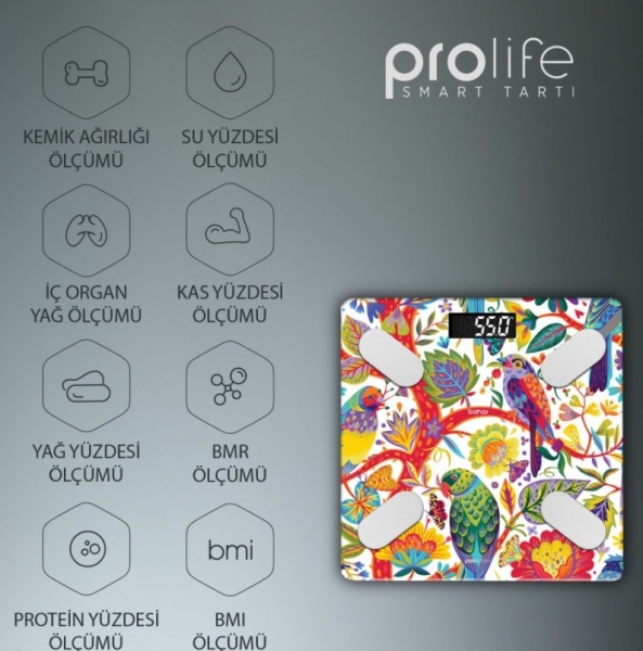 Polosmart PSC12 Bodysmart Yağ Ölçer Akıllı Bluetooth Baskül Bahar Dijital Banyo Tartısı