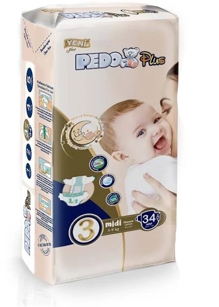 Pedo Plus Jumbo 3 Beden 34 Adet Bebek Bezi
