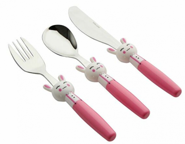 Porland Mini Rabbit Pembe 3 Parça Çatal Kaşık Bıçak Takımı