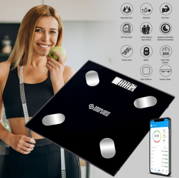 Smartness Akıllı Tartı Bluetooth Dijital Baskül Yağ Ölçer Vücut Analizli SN-1073 Dijital Banyo Tartısı