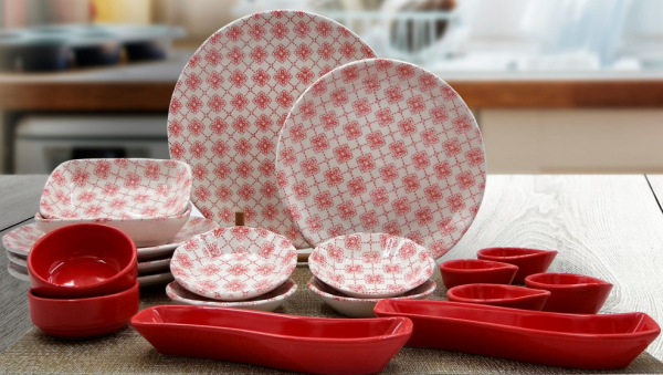 Arna Porselen Point Red 19 Parça Kahvaltı Takımı