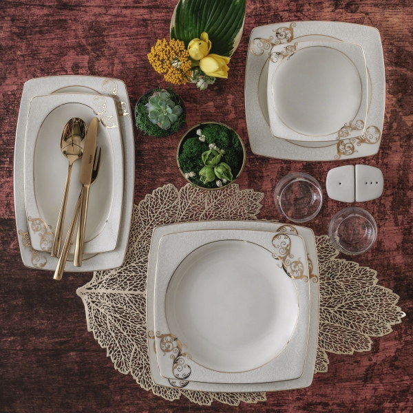 Güral Porselen Caroline Kare Bone GBSCR85KYT8405430 85 Parça Yemek Takımı