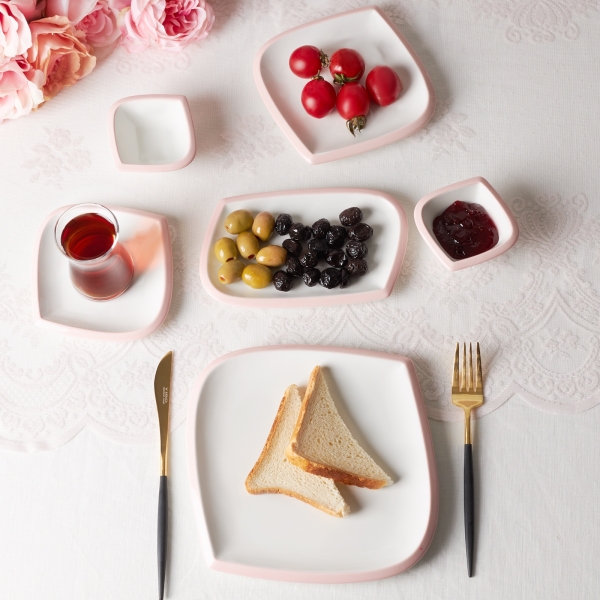 Karaca Tiny Pink Rim 26 Parça Kahvaltı Takımı