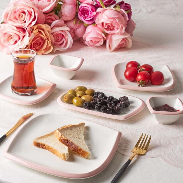 Karaca Tiny Pink Rim 26 Parça Kahvaltı Takımı