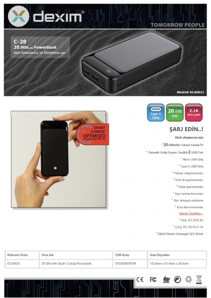 Dexim C-28 20000 mAh Powerbank