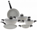 Emsan Rich Light Grey 9 Parça Granit Tencere ve Tava Seti resim