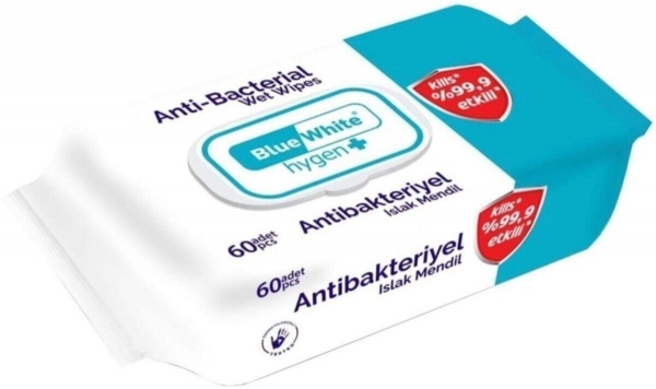 Mavi Beyaz Antibakteriyel Islak Mendil