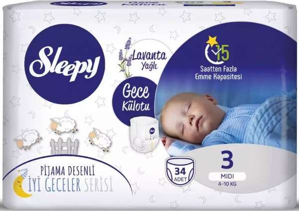Sleepy Gece Külotu 3 Beden 34 Adet Bebek Bezi