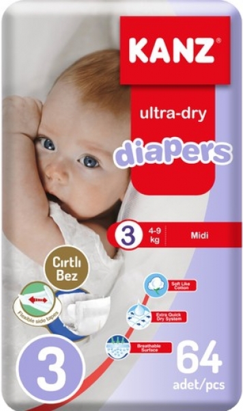 Kanz Ultra-Dry 3 Beden 64 Adet Bebek Bezi