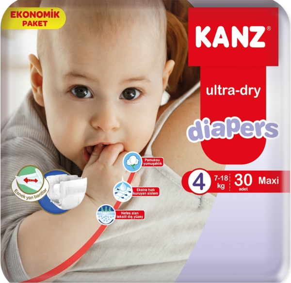 Kanz Ultra-Dry 4 Beden 30 Adet Bebek Bezi